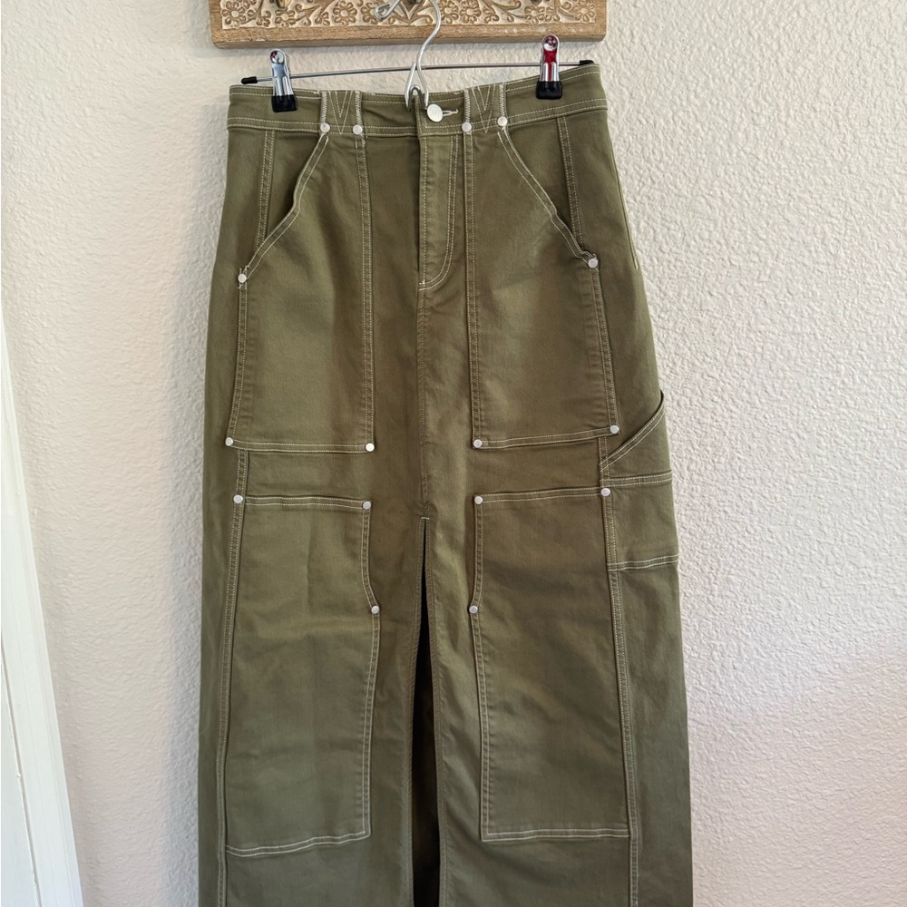 NWT Anthropologie Khaki Green pencil skirt with pockets with front slit